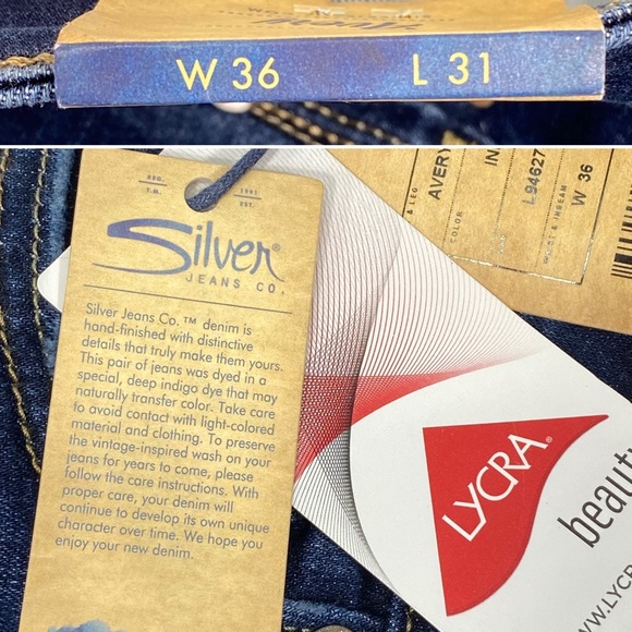 NWT Silver Jeans Avery Slim Boot Womens 36 x 31 Ultra Curvy High Rise Dark Wash - Picture 10 of 10